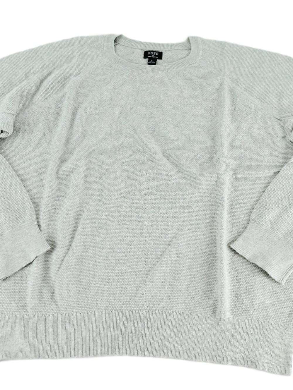 J. Crew Seed Stitch Crewneck Pullover Sweater Men's Large Gray Raglan Sleeve